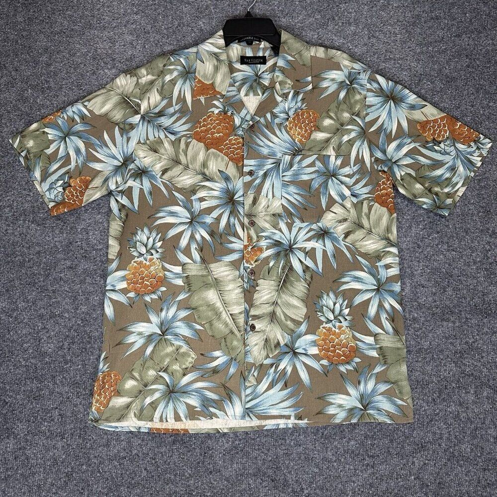 Van Heusen‎ Hawaiian Shirt Mens M Floral Silk Short Sleeve Pocket Casual Adult